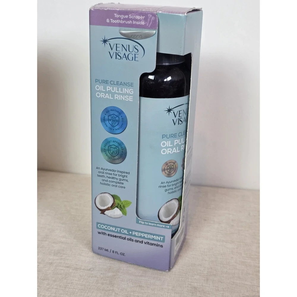Venus Visage Oil Pulling Oral Rinse Coconut Oil Peppermint Tongue Scraper 8fl‎